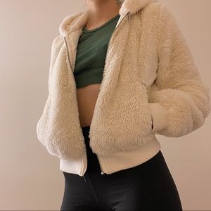 forever21 faux fur cropped zip up jacket